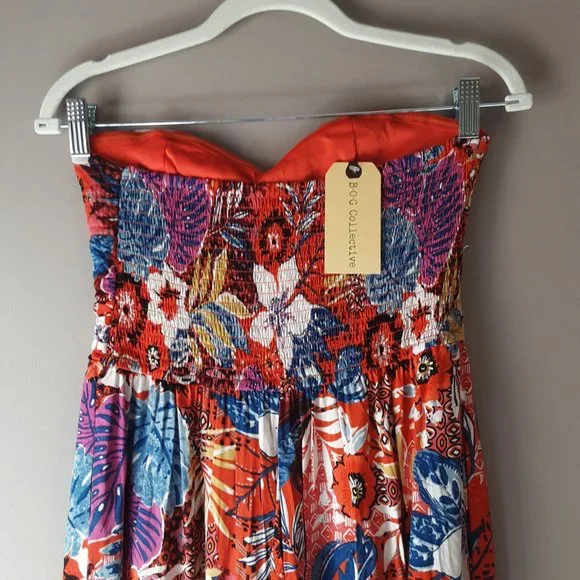 New! BOG Collective Strapless Floral Jumpsuit Romper, Cute Comfy Tropical Flowy - Picture 8 of 15